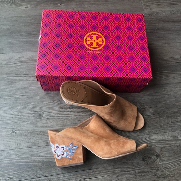 Tory Burch | Brown Embroidered Floral Mules